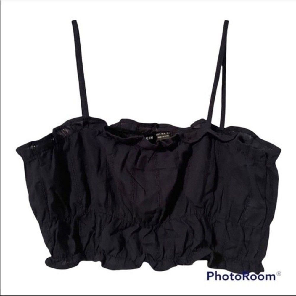 Shein Navy Blue Sleeveless Eyelet Ruffled Crop Top Small